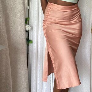 Satin blush pink midi skirt